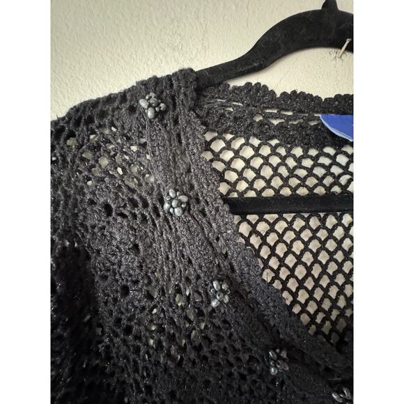 JH Collectibles Crochet Sweater Women’s Plus Size 1X Black Shimmer Boho V Neck - Picture 7 of 8